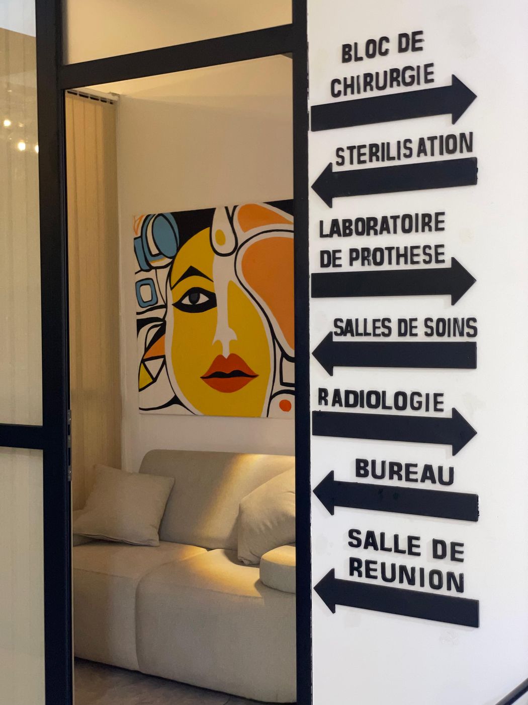 Signalétique des espaces : bloc, stérilisation, laboratoire, radiologie